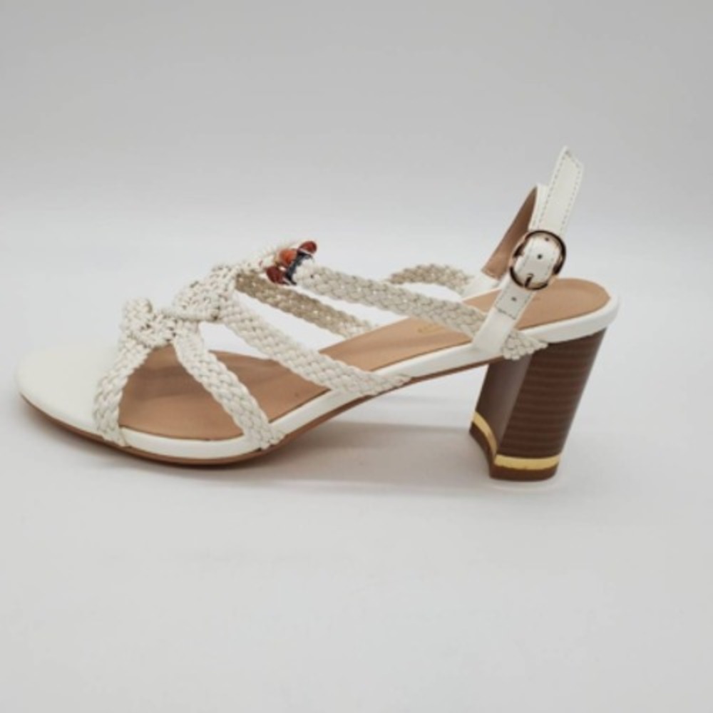 Midnight Velvet Womens Sandal Stacked Heels Shoes Ivory Slingback Buckle 10